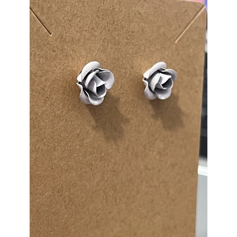 Rose Stud Earrings Metal Purple Lilac Lavender‎ dainty minimal feminine